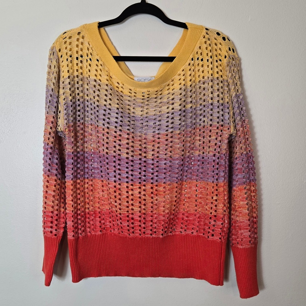 Sofia‎ Jeans by Sofia Vergara Sunset Ombre Open Knit Pullover Light Sweater M